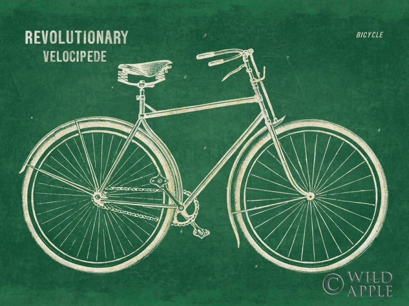Blueprint Bicycle Flipped Green Posters Prints & Visual Artwork