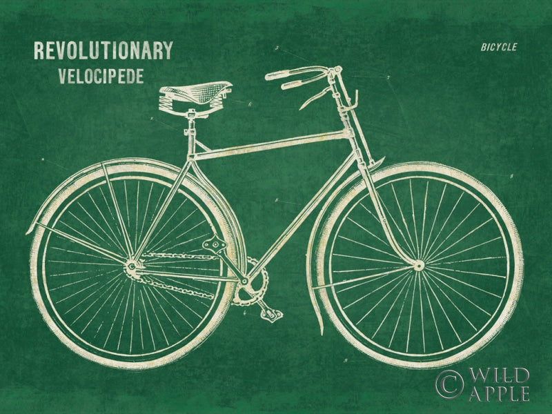 Reproduction of Blueprint Bicycle Flipped Green by Sue Schlabach - Wall Decor Art