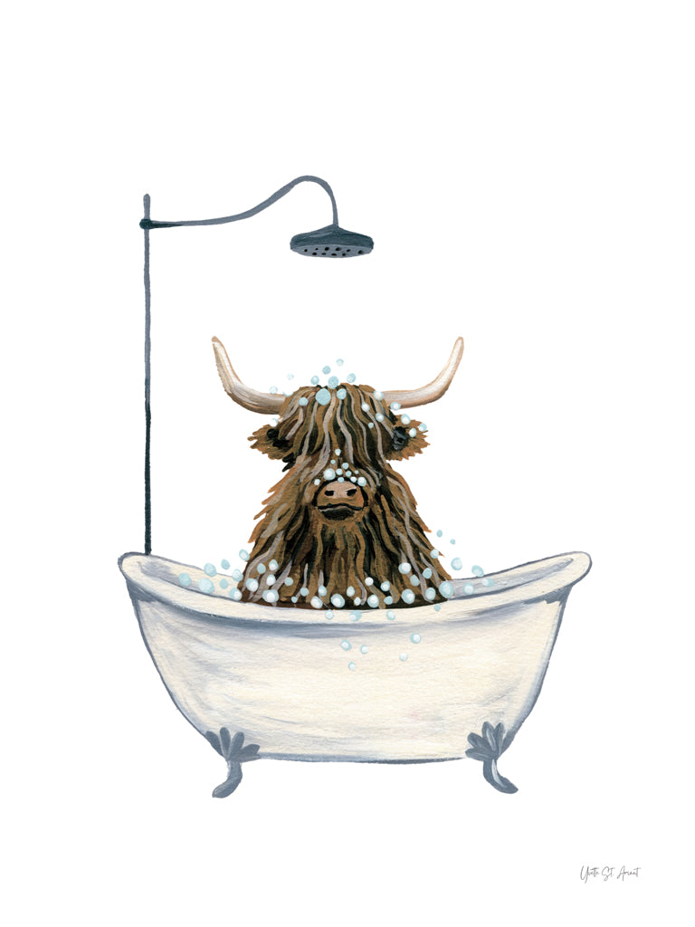 Reproduction of Highland Cow in Tub by Yvette St. Amant - Wall Decor Art