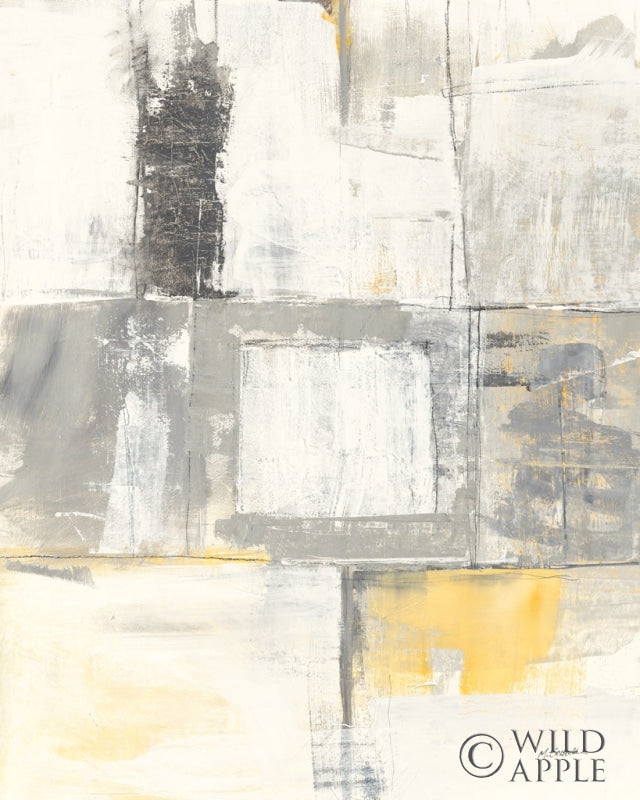 Reproduction of Gray and Yellow Blocks II White by Mike Schick - Wall Decor Art